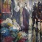 Cityscape Old Town Original Oil Painting Carriage Walking People Figurative Art Horse Red Tram