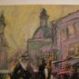 Cityscape Old Town Original Oil Painting Carriage Walking People Figurative Art Horse Red Tram