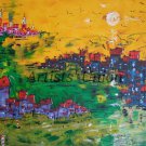 Modern Cityscape Seascape Original Oil Painting Large Contemporary Art Palette Knife Abstract Red