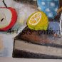 Modern Still Life Original Oil Painting Red Apple Grapes Fruits Lemon Pear Glass Bottle