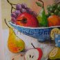 Modern Still Life Original Oil Painting Red Apple Grapes Fruits Lemon Pear Glass Bottle