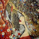 Woman Swan Original Painting Acrylic & Oil Art Nouveau Lady Portrait Hat Old Secession Red