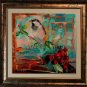 Autumn Sparrow Original Oil Painting Contemporary Bird Art Red Rose Fruits Modern Big
