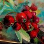 Autumn Sparrow Original Oil Painting Contemporary Bird Art Red Rose Fruits Modern Big