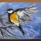 Chickadee Original Oil Painting Impasto Yellow Bird Art Animal Impressionistic Palette Textured