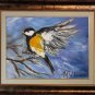 Chickadee Original Oil Painting Impasto Yellow Bird Art Animal Impressionistic Palette Textured