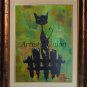 Black Cat Original Oil & Acrylic Painting by P. Piskorz Modern Animal Art Abstract Green