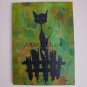 Black Cat Original Oil & Acrylic Painting by P. Piskorz Modern Animal Art Abstract Green