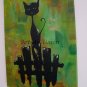Black Cat Original Oil & Acrylic Painting by P. Piskorz Modern Animal Art Abstract Green