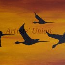 Black Birds Original Oil & Acrylic Painting by P. Piskorz Modern Art Orange Sky Contemporary
