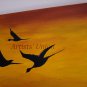 Black Birds Original Oil & Acrylic Painting by P. Piskorz Modern Art Orange Sky Contemporary