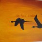 Black Birds Original Oil & Acrylic Painting by P. Piskorz Modern Art Orange Sky Contemporary