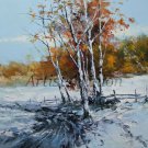 Winter Original Oil Painting Landscape Trees Snow Forest Palette Knife Art Countryside