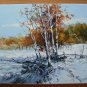 Winter Original Oil Painting Landscape Trees Snow Forest Palette Knife Art Countryside