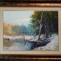 Winter Lake Original Oil Painting Landscape Forest Trees Palette Knife Art Blue