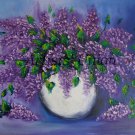 Lilacs Original Oil Painting Still Life Purple Flowers Palette Knife Art White Vase