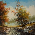 Autumn Original Oil Painting Landscape Trees Palette Knife Art Road Snow Winter Countryside