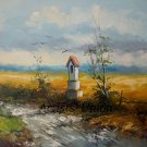 Summer Original Oil Painting Chapel Landscape Fields Road Small Shrine Palette Knife Art Countryside