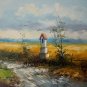 Summer Original Oil Painting Chapel Landscape Fields Road Small Shrine Palette Knife Art Countryside