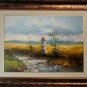 Summer Original Oil Painting Chapel Landscape Fields Road Small Shrine Palette Knife Art Countryside