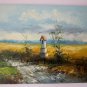 Summer Original Oil Painting Chapel Landscape Fields Road Small Shrine Palette Knife Art Countryside