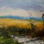 Summer Original Oil Painting Chapel Landscape Fields Road Small Shrine Palette Knife Art Countryside