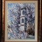 Winter Chapel Original Oil Painting Landscape Tree Small Shrine Blue Fine Art Palette Knife Textured