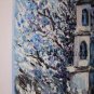 Winter Chapel Original Oil Painting Landscape Tree Small Shrine Blue Fine Art Palette Knife Textured