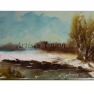 Winter Original Oil Painting River Landscape Birch Tree Impasto Field Countryside Offer