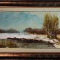 Winter Original Oil Painting River Landscape Birch Tree Impasto Field Countryside Offer