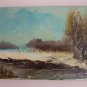 Winter Original Oil Painting River Landscape Birch Tree Impasto Field Countryside Offer