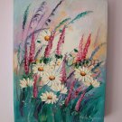 White Daisies Original Oil Painting Meadow Lavender Wild Flowers Impasto Textured Art