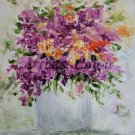 Purple Flowers Original Oil Painting Still Life Palette Knife Art Violets Impressionism