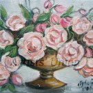 Roses Original Oil Painting Bouquet Floral Fine Art Vase Impasto Palette Knife Linen Canvas