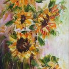 Sunflowers Original Oil Painting Still Life Palette Knife Art Impasto Yellow Wild Flowers
