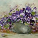 Violets Original Oil Painting Still Life Purple Flowers Impasto Palette Knife Textured Art
