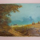 Autumn Haystacks Original Oil Painting Landscape Birch Trees Cottage Country Road Fall Field Impasto