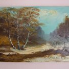 Winter Original Oil Painting Forest Late Autumn Landscape Birch Trees Impasto Field Countryside