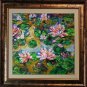 Water Lilies Original Oil Painting Pond Pink Flowers Impressionism Palette Knife Art Square