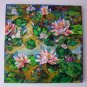 Water Lilies Original Oil Painting Pond Pink Flowers Impressionism Palette Knife Art Square