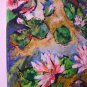 Water Lilies Original Oil Painting Pond Pink Flowers Impressionism Palette Knife Art Square