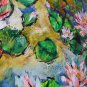 Water Lilies Original Oil Painting Pond Pink Flowers Impressionism Palette Knife Art Square