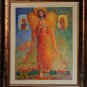 Angels Original Oil Painting Portrait Figurative Art Cityscape Religion Violin Textured Art Orange