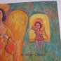 Angels Original Oil Painting Portrait Figurative Art Cityscape Religion Violin Textured Art Orange