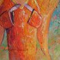 Angels Original Oil Painting Portrait Figurative Art Cityscape Religion Violin Textured Art Orange