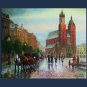 Cityscape Original Oil Painting Cracow Walking People Rain Figurative Fine Art Horse Hansom Cab