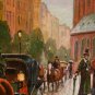 Cityscape Original Oil Painting Cracow Walking People Rain Figurative Fine Art Horse Hansom Cab