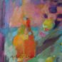 Still Life Lemons Original Oil Painting Colorful Fine Art Bottles Bowl Blue Purple Orange