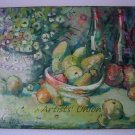 Still Life Original Oil Painting Fine Art Flowers Fruits Pomegranate Apple Wine Bottles Bowl Vase