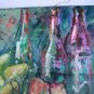 Still Life Original Oil Painting Fine Art Flowers Fruits Pomegranate Apple Wine Bottles Bowl Vase
